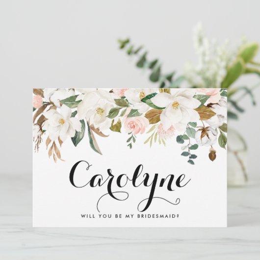 Waterverf White Magnolia Custom Bridesmaid Kaart (Staand voorkant)