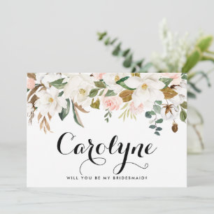 Waterverf White Magnolia Custom Bridesmaid Kaart