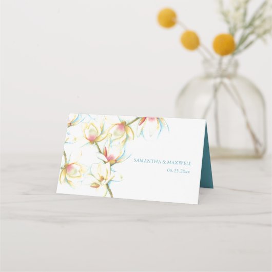 Waterverf White Magnolia Weddenschap Place Card (Achterkant)