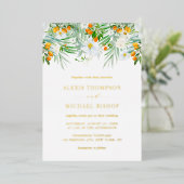 Waterverf White Orchids and Kumquats Wedding Folie Uitnodiging (Staand Voorkant)
