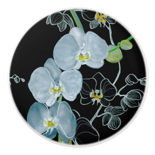 Waterverf White Orchids Pattern Keramische Knop (Voorkant)