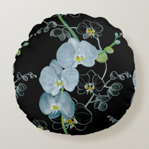 Waterverf White Orchids Pattern Rond Kussen