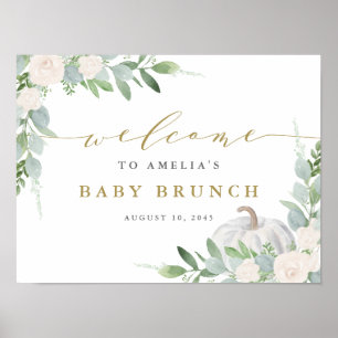 Waterverf White Pumpkin Greenery Herfst Baby Brunc Poster