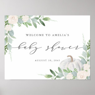 Waterverf White Pumpkin Herfst Baby shower Welkom Poster
