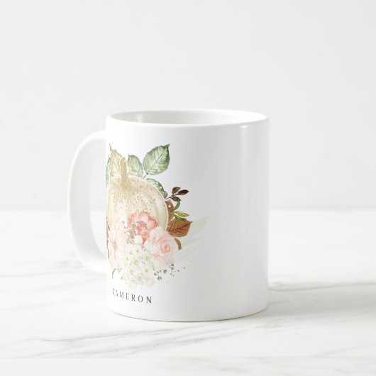 Waterverf White Pumpkin met Gold Glitter Autumn Koffiemok (Voorkant links)