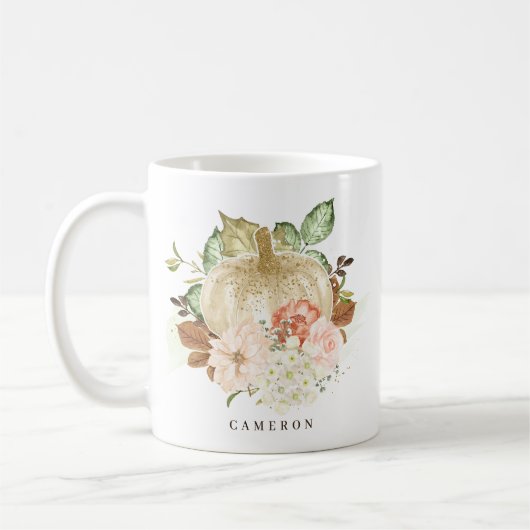 Waterverf White Pumpkin met Gold Glitter Autumn Koffiemok (Links)