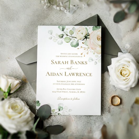 Waterverf White Rose Floral Wedding Invitation Kaart