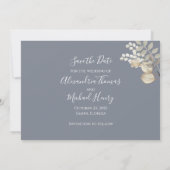 Waterverf White Roses Dusty Blue Elegant Save The Date (Achterkant)