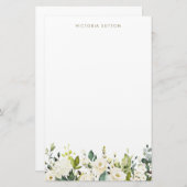 Waterverf White Roses en Hydrangeas Garland Briefpapier (Voorkant / Achterkant)