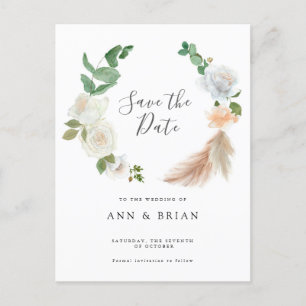 Waterverf White Roses flower floral Save the Date Briefkaart