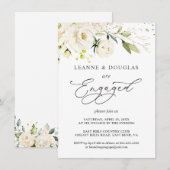 Waterverf White Roses Foliage Engagement Party Kaart (Voorkant / Achterkant)