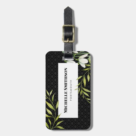 Waterverf White Snowdrups en Laurel Damask Bagagelabel (Voorkant verticaal)