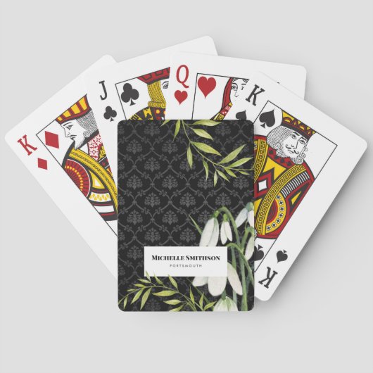 Waterverf White Snowdrups en Laurel Damask Pokerkaarten (Achterkant)