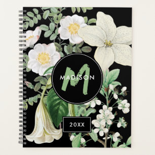 Waterverf White Wildbloemen Sage Green Monogram Planner