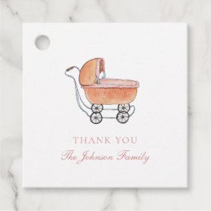  Waterverf Wicker kinderwagen Dank u Bedankjes Labels
