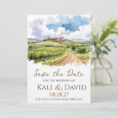 Waterverf wijngaard Bewaar de datum Save The Date (Staand voorkant)