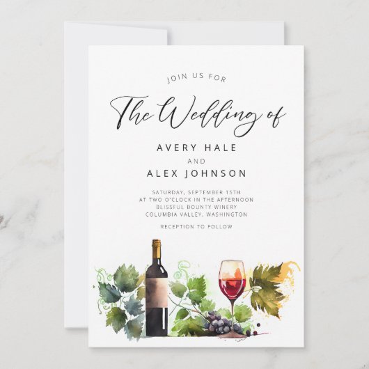 Waterverf wijnmakerij bruiloft uitnodiging (Voorkant)
