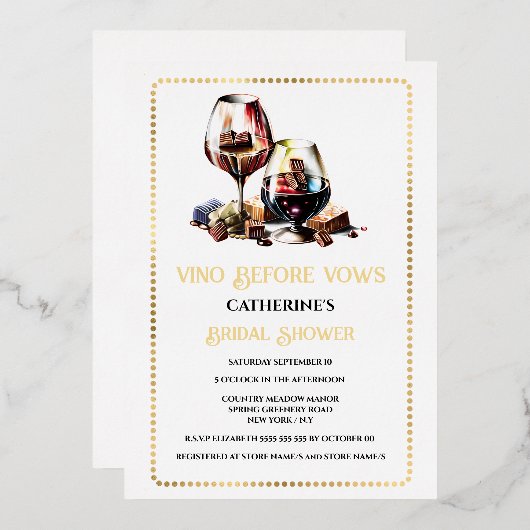 Waterverf wijnproeverij pairing wijngaard goud folie uitnodiging (Voorkant / Achterkant)