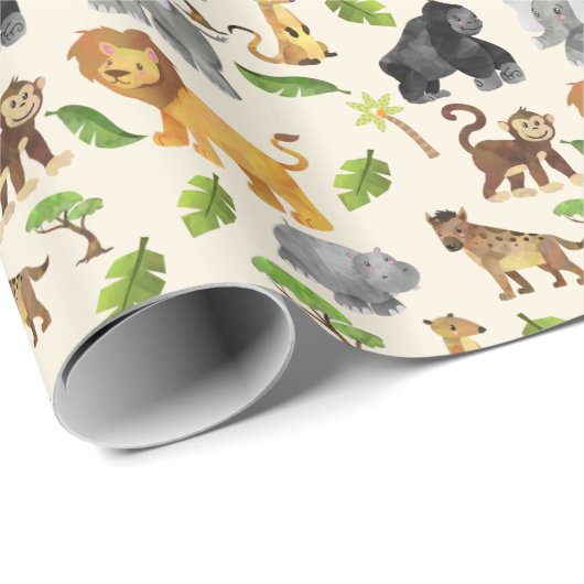 Waterverf Wild Animal Safari Oerwoud Pattern Cadeaupapier (Rol Hoek)