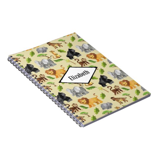 Waterverf Wild Animal Safari Oerwoud Pattern Notitieboek (Rechterzijde)