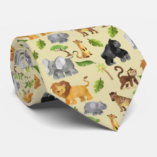 Waterverf Wild Animal Safari Oerwoud Pattern Stropdas