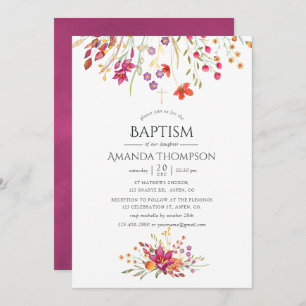 Waterverf Wild Flower Baptism of Christening Kaart