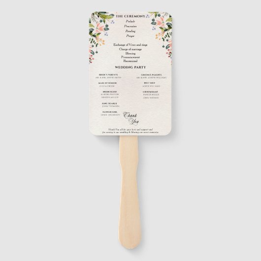 Waterverf Wild Flower Trouwceremonie Programma Handwaaier (Achterkant)