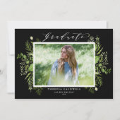 Waterverf Wild Foliage Black Foto Afstuderen Kaart (Voorkant)