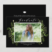 Waterverf Wild Foliage Black Foto Afstuderen Kaart (Voorkant / Achterkant)