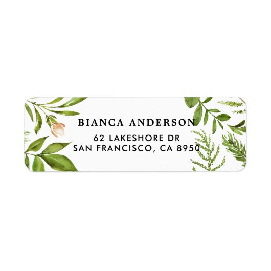 Waterverf Wild Green Foliage Address Label (Voorkant)