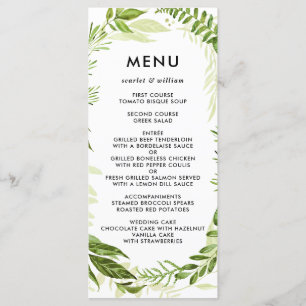 Waterverf Wild Green Foliage Wedding Menu Kaart