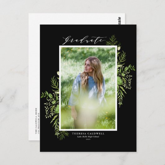 Waterverf Wild Greenery Black Afstuderen Briefkaart (Voorkant / Achterkant)