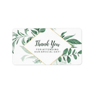 Waterverf Wild Leaves Hunter Green Wedding Etiket