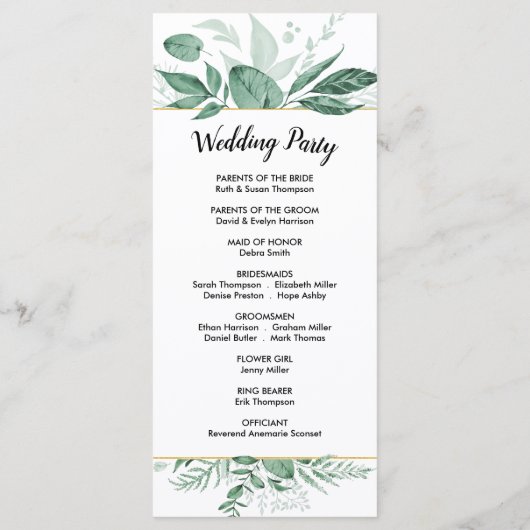 Waterverf Wild Leaves Hunter Green Wedding Programma (Achterkant)
