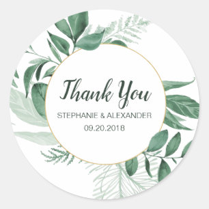 Waterverf Wild Leaves Hunter Green Wedding Ronde Sticker