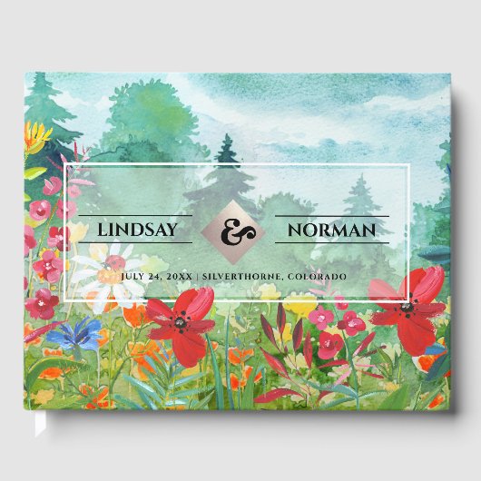 Waterverf Wild Meadow | Wildbloemen bruiloft Gastenboek (Voorkant)