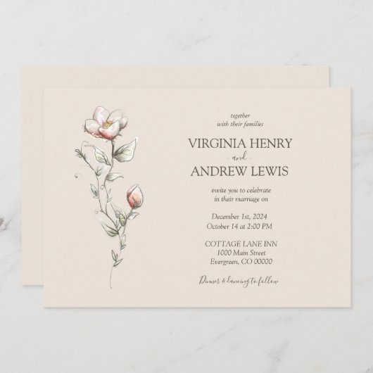 Waterverf wild roos Weddenschap Kaart (Voorkant / Achterkant)