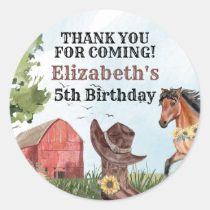 Waterverf Wild West Rodeo Horse Barn Dank u Ronde Sticker