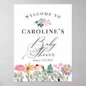 Waterverf Wildbloem Baby shower Welkomstteken Poster (Voorkant)