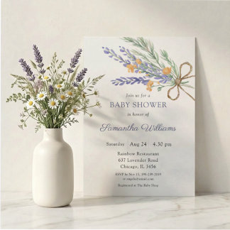 Waterverf Wildbloem Lavendel Baby Shower Kaart