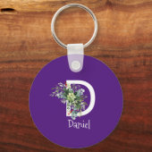 Waterverf wildbloem witte monogram paars sleutelhanger (Voorkant)