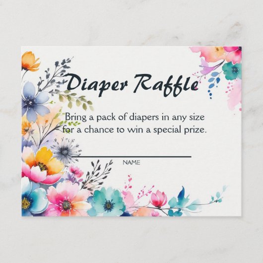 Waterverf Wildbloemen Bloeiende Baby Luier Raffle Informatiekaartje (Voorkant)