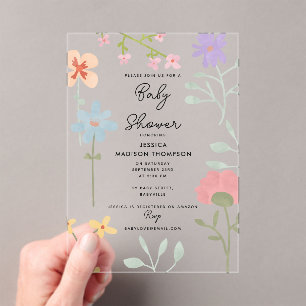 Waterverf Wildbloemen Bloemen Bloemen Baby shower Acryl Uitnodigingen