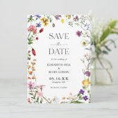Waterverf Wildbloemen Boho Bruiloft Save the Date Kaart (Staand voorkant)