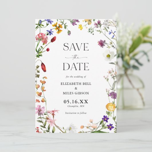 Waterverf Wildbloemen Boho Bruiloft Save the Date Kaart (Staand voorkant)