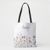Waterverf Wildbloemen Boho Stylish met Monogram Draagtas (Voorkant)