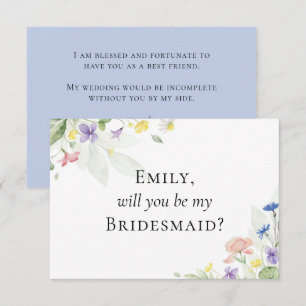 Waterverf Wildbloemen Bridal Partij Voorstel Kaart