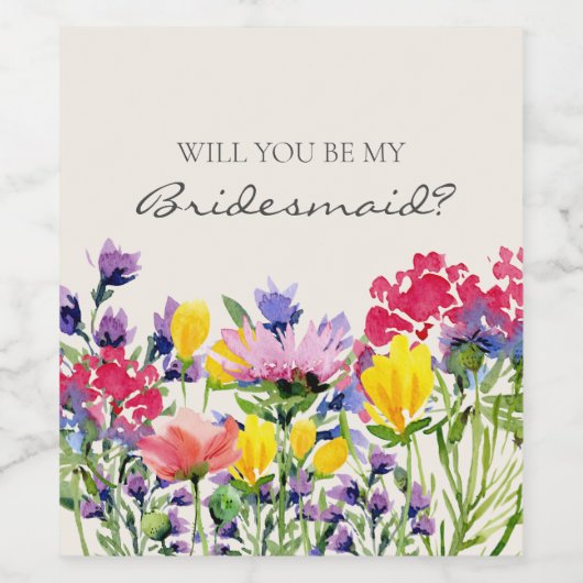 Waterverf Wildbloemen Bridesmaid Voorstel Wijn Etiket (Enkel label)