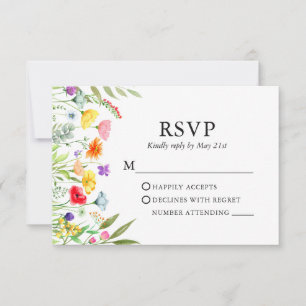 Waterverf Wildbloemen bruiloft RSVP Kaartje