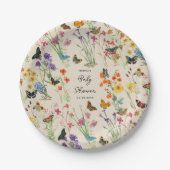 Waterverf Wildbloemen Butterflies Baby shower Papieren Bordje (Voorkant)
